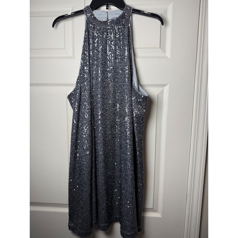 LOFT Silver Sequin Halter Neck‎ Keyhole Back Shift Dress Cocktail Party Holiday
